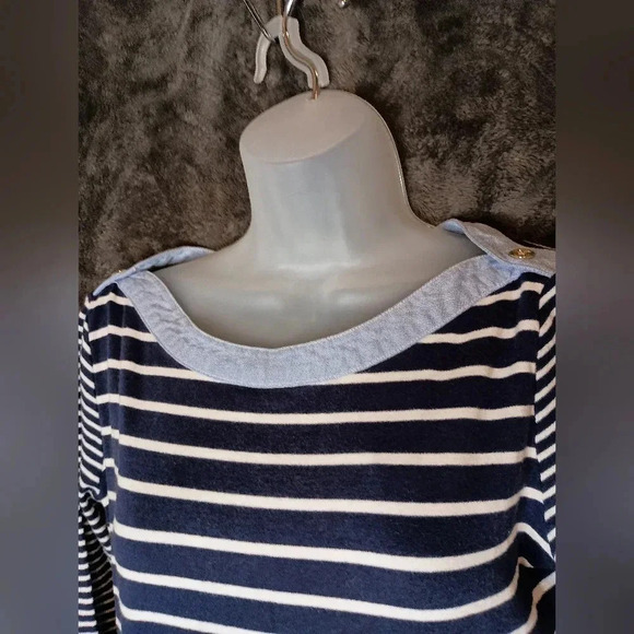 TOMMY HILFIGER navy blue white striped Nautical Preppy Tshirt dress Size Large - Picture 4 of 8